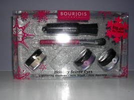 Bourjois Holiday Soiree Eyes 3 Glittering Shadows Mini Brush &amp; Black Mascara NIB - £9.34 GBP