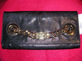 Michael Kors KX Clutch Black Leather Gold Chain New With Tags - £98.90 GBP