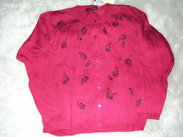 Blaine Trump Ladies RED Embellished Cardigan Sweater LARGE NWT - £27.37 GBP