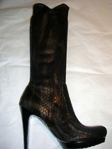 Carlos Santana Black Bronze Knee High Lizard Stretch Boots 6.5 M NWOB - £65.72 GBP