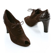 Via Spiga Brown Suede Croco Varian Peep Shoe 7.5 M Nib - £90.98 GBP