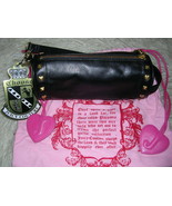 Juicy Couture Black Leather Barrel Wristlet Gold Heart Studs New With Tags - £58.05 GBP