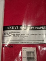 Lot 3 Napkins Holiday Red Linen Scotchgard KMart Damask Dinner Discontinued  - £24.53 GBP