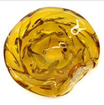 MCM Vintage Art Glass Amber Caramel Brown Free Form Candy Dish Bowl Heav... - £31.05 GBP
