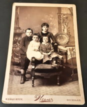 CDV Four Children Posing At G A Werner Photographer Marquette Mich 4.25 x 6.5 - £7.18 GBP