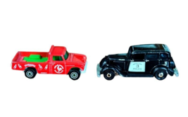 Matchbox Lot 2 Nissan Junior Red Truck &#39;62 and Plymouth Police &#39;33 Dieca... - £3.05 GBP
