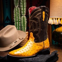 Marco Di Milano Genuine Ostrich Skin Cowboy Boot Alabama Buttercup image 4