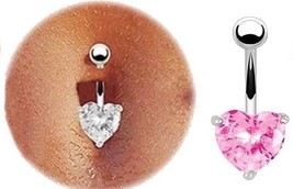 18K silver Plated Heart pink Crystal Navel Belly Rings Sexy Body Piercing - £7.20 GBP
