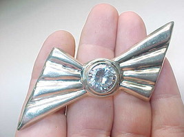 Huge Vintage STERLING SILVER BROOCH Pin with Cubic Zirconia - 3 inches - $85.00