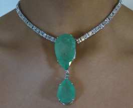 Estate 18k white gold 82 cts Colombian Emerald &amp; 7.25cts diamond Choker necklace - £103,541.41 GBP