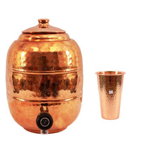 Pure Copper 6.5 ltr. Water Pot Storage Tank With Tap Kitchen Home Garden Glass 1 - £67.71 GBP