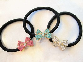 Small bow shaped hair tie pony tail holder with crystals - £3.95 GBP