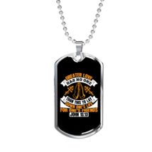 Greater Love John 15:13 Necklace Stainless Steel or 18k Gold Dog Tag 24&quot; Chain - £38.16 GBP+