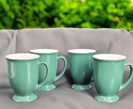 Hornsea Pottery Pedestal Mugs Green Gold Edge Irish Coffee England 4 Pc Set VTG - $23.79