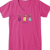 Life Is Good Fiesta Pink Tropical Drink Jars Crusher V Neck Tee XXL - $23.38