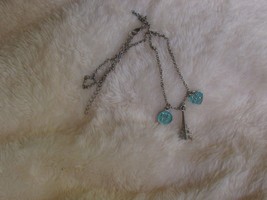 necklace SILVER Eifel Tower, round &#39;BIB SIS&#39; &amp; heart pendants sea blue(jewel 79) - £9.47 GBP