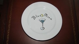 Pottery Barn Martini Blue Moon white Black Rim Salad appetizer dessert plate - $11.42