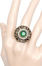 Turkish Inspired Casual Everyday Bold Statement Ring Green Rhinestones S... - £10.65 GBP