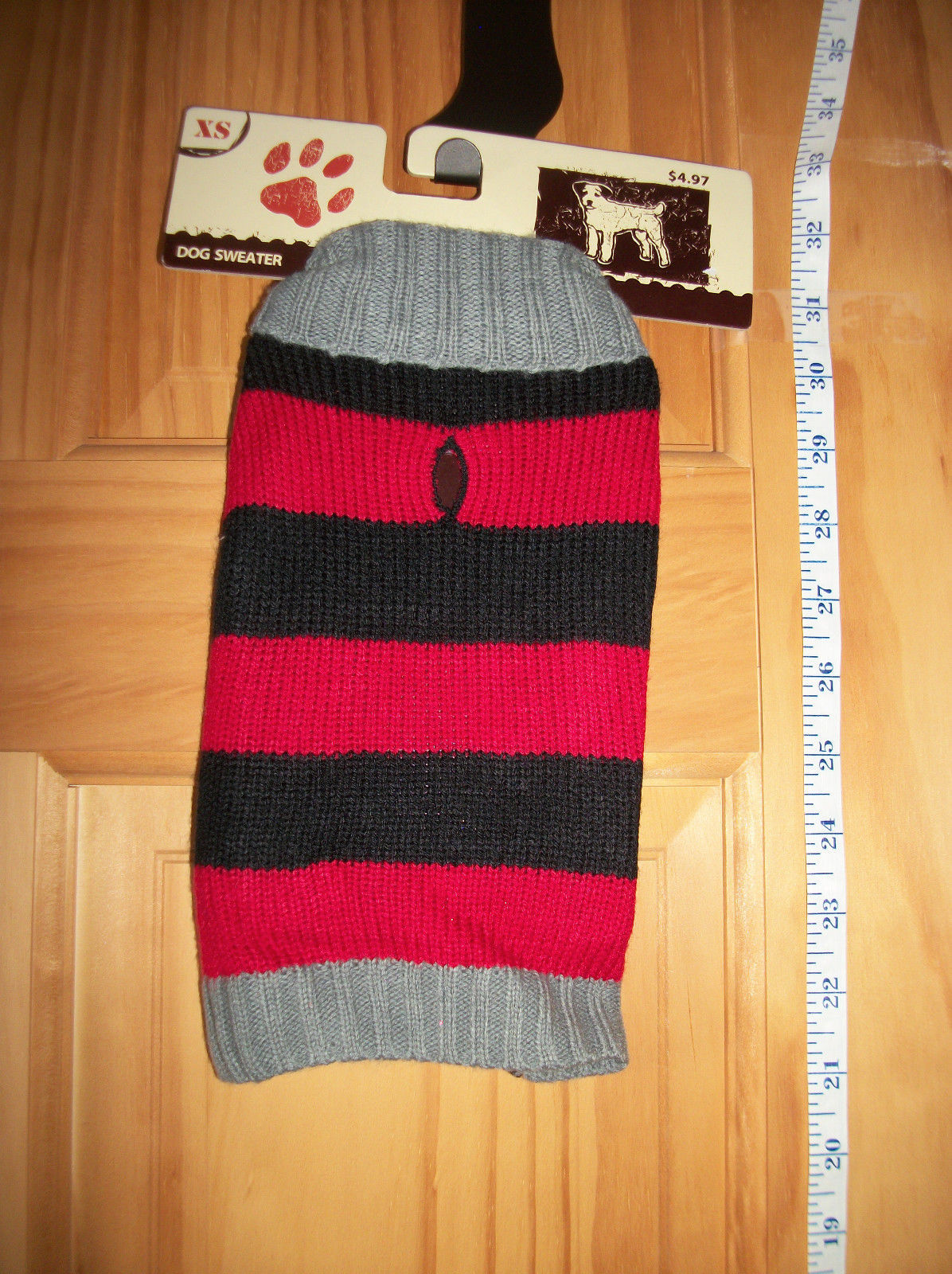 Pet Gift Dog Clothes XS Black Stripe Sweater Outfit Red Winter Playsuit ... - $4.74