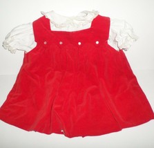 Vintage 2-Piece Red Velvet Baby Dress Shirt &amp; Jumper Cherubs 18 Months Smocking - £9.71 GBP