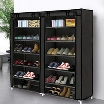 Shoe Rack Storage Organizer 7-Tier Cabinet Tower Non-Woven Fabric Cover Black - £36.21 GBP