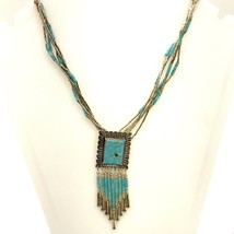 Vintage Signed Sterling Q.T. Quoc Turquoise Navajo Liquid Silver Necklace sz 26 - £74.94 GBP