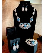 OOAK Handcrafted Wire Wrapped Silver Tone Blue Beaded Necklace Set - £55.95 GBP