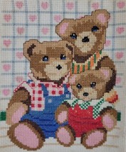 Bear Sampler Embroidery Family Finished Nursery Teddy Love Blue Red Hearts EVC - £13.39 GBP