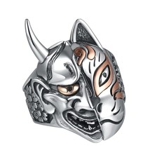 Mens Fashion Stainless Steel Devil  Half Face Ring Punk Gothic Ring Mens Cool Gi - £7.66 GBP