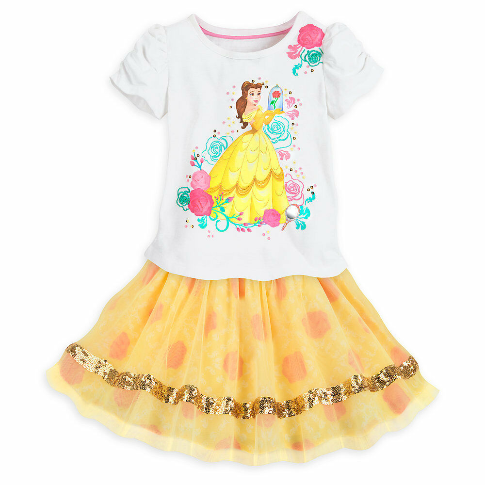 New Disney Store Beauty & the Beast Belle Top & Tutu Set for Girls Sz 4 - £27.64 GBP