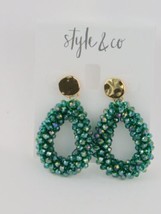 Women Earrings Style &amp; Co Gold-Tone Beaded Open Drop Earrings 1.75 inches Drop - £9.79 GBP
