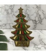 Vintage Made in Taiwan Stained Glass Christmas Tree Candle Holder Gold F... - $33.69 CAD