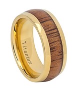 Yellow IP Domed with Hawaiian Koa Inlay Titanium Ring 9mm Band Width - $54.69 CAD