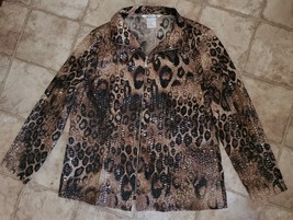 Exclusively Misook Womens Cheetah Animal Print Sequin Zip Up Jacket Size small - £43.51 GBP