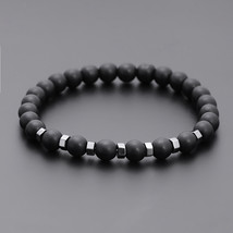 2020 New Fashion Men Women Natural Lava Stone Bead Bracelet 8mm Black Handmade B - £9.96 GBP