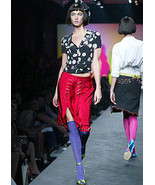 Moschino Gold and Silver Beaded Ruby Red Satin Safety Pin Slit Skirt 42I... - $411.60 CAD