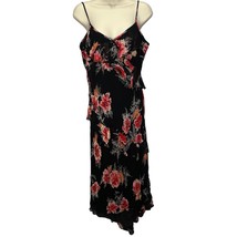 Vintage American Angel Maxi Slip Dress Size M Black Red Floral Sheer Overlay Y2K - £36.98 GBP