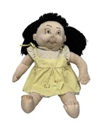 Vtg 1990&#39;s Handmade Soft Sculpture 26&quot; OOAK Doll Blue Eyes Black Yarn Hair - $23.75
