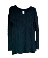 Faded Glory Women&#39;s V-Neck Black Cable Knit Sweater Hi-Lo Back Sz M 8-10... - £6.95 GBP