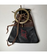 Brown/Black Soft Leather Belt Bag Solid Brass Ships Wheel PirateBiker Mo... - $939.90 MXN