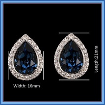 Austrian Blue Crystal Tear Rhinestone Earrings 925 Sterling Silver Stud Ear Ring image 2