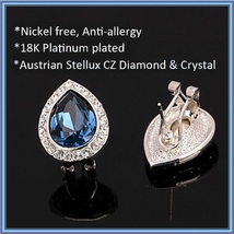 Austrian Blue Crystal Tear Rhinestone Earrings 925 Sterling Silver Stud Ear Ring image 3