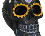 Black Day of The Dead Colorful Sunflowers Floral Blooms Sugar Skull Figu... - $21.99