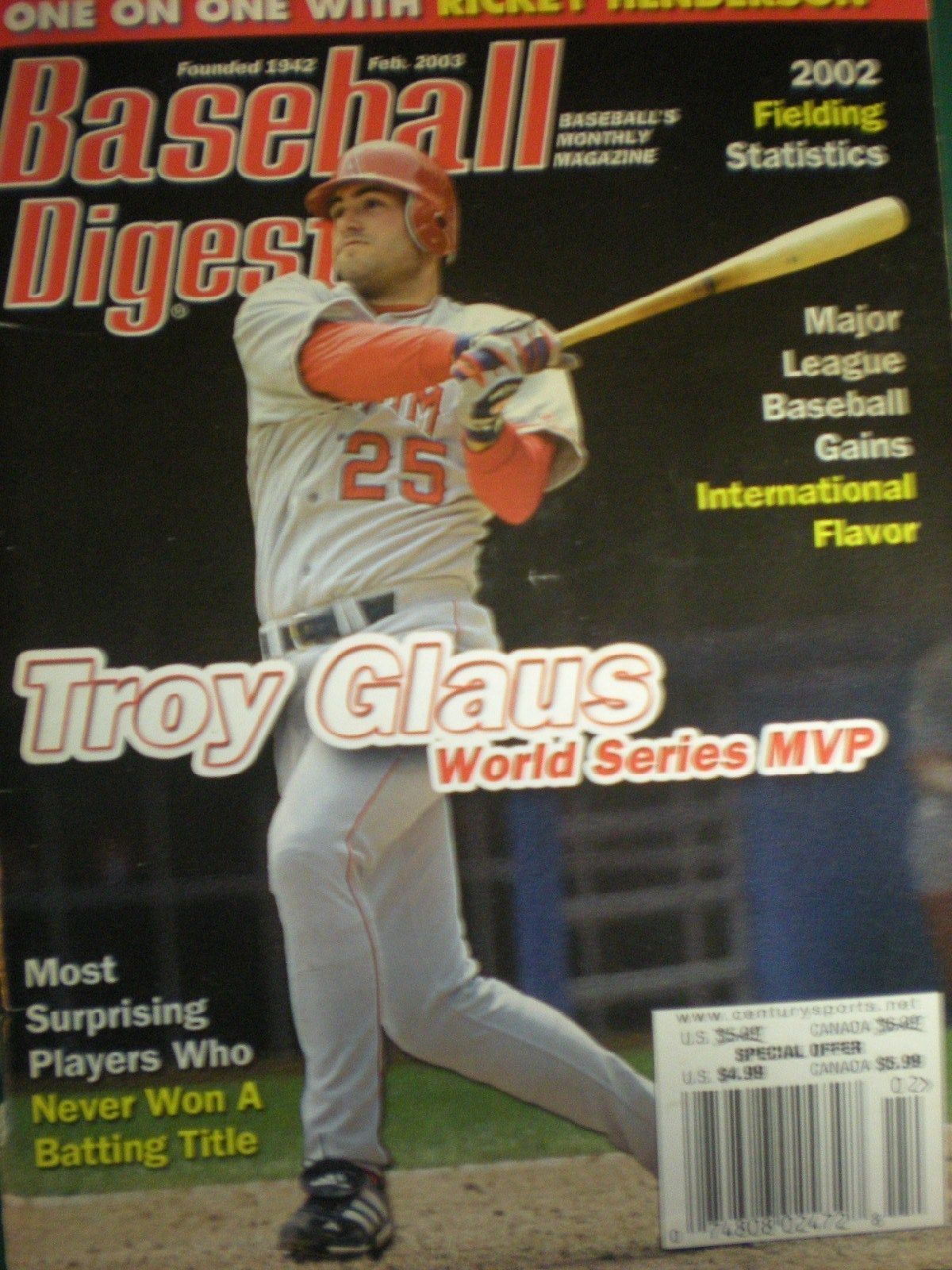 BASEBALL DIGEST MAGAZINE FEB.2003 Tony Glaus - $13.99