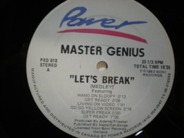 MASTER GENIUS Lets Break 12&quot; Classic Vinyl 1983 Single Canadian Pressing A Gem!! - $40.49