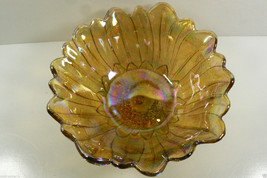 Indiana Carnival Golden Amber iridized Marigold Sunflower Glass Candy Dish Bowl - £46.41 GBP
