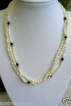 14K Gold Genuine White Pearl Onyx 3 Strand Necklace - £67.86 GBP