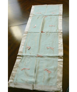 VTG 1930-40&#39;s Tablerunner vanity dresser Blue Pink Bows Satin double sided - £28.06 GBP