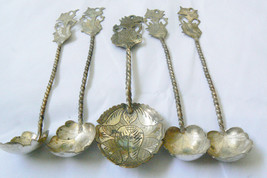 Vintage Sterling Silver 800 twisted handle leaf Siam dancer set of 5 Spoons - $189.00