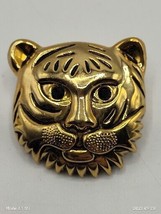 Gold Tone Tiger Cat Brooch Pin Or Pendant with Black Stone Eyes - £12.64 GBP